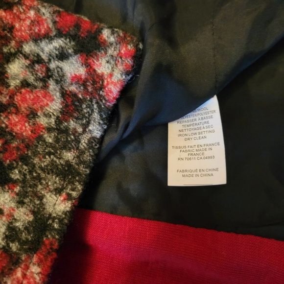 𝅺WOOL Blend Red Black Print Blazer Coat Jacket  Size 44  - NEW - Picture 4 of 7